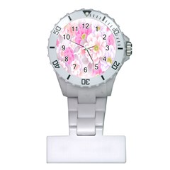 Cute Pink Flower Pattern  Plastic Nurses Watch by Brittlevirginclothing