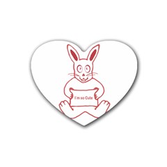 Cute Rabbit With I M So Cute Text Banner Rubber Coaster (heart)  by dflcprints