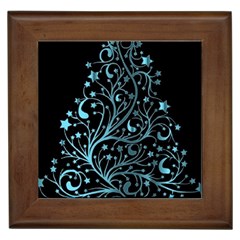 Elegant Blue Christmas Tree Black Background Framed Tiles