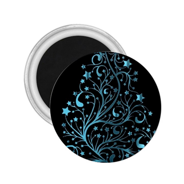 Elegant Blue Christmas Tree Black Background 2.25  Magnets