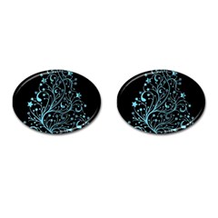 Elegant Blue Christmas Tree Black Background Cufflinks (oval) by yoursparklingshop