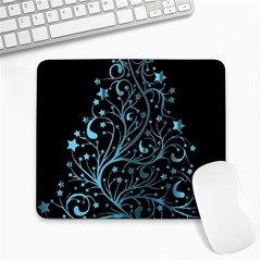 Elegant Blue Christmas Tree Black Background Large Mousepads by yoursparklingshop