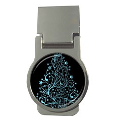 Elegant Blue Christmas Tree Black Background Money Clips (round) 