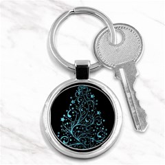 Elegant Blue Christmas Tree Black Background Key Chains (round)  by yoursparklingshop