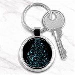 Elegant Blue Christmas Tree Black Background Key Chains (Round)  Front