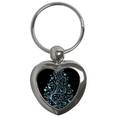 Elegant Blue Christmas Tree Black Background Key Chains (heart)  by yoursparklingshop