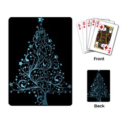 Elegant Blue Christmas Tree Black Background Playing Card by yoursparklingshop