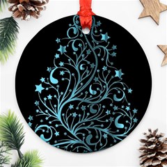 Elegant Blue Christmas Tree Black Background Round Ornament (two Sides)  by yoursparklingshop