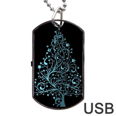 Elegant Blue Christmas Tree Black Background Dog Tag Usb Flash (two Sides)  by yoursparklingshop