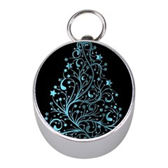 Elegant Blue Christmas Tree Black Background Mini Silver Compasses