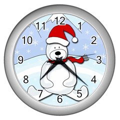 Polar Bear Wall Clocks (silver)  by Valentinaart