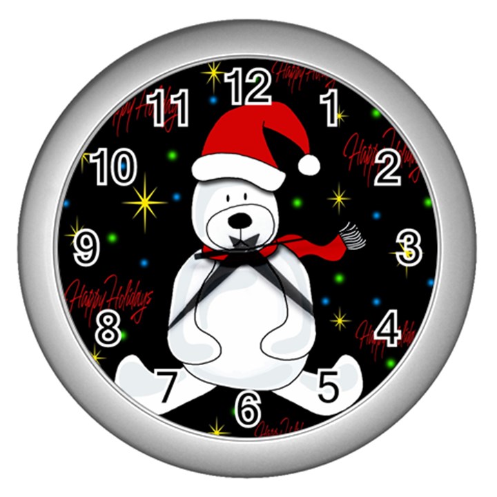 Polar bear - Xmas design Wall Clocks (Silver) 