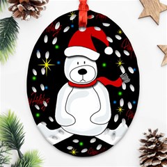 Polar Bear - Xmas Design Ornament (oval Filigree)  by Valentinaart