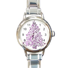 Elegant Starry Christmas Pink Metallic Look Round Italian Charm Watch by yoursparklingshop