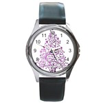 Elegant Starry Christmas Pink Metallic Look Round Metal Watch Front