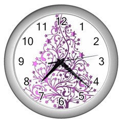 Elegant Starry Christmas Pink Metallic Look Wall Clocks (silver)  by yoursparklingshop