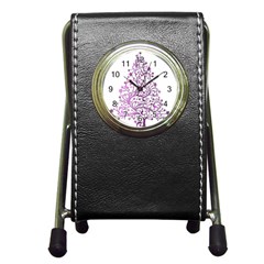 Elegant Starry Christmas Pink Metallic Look Pen Holder Desk Clocks