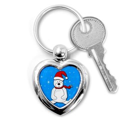 Polar Bear - Blue Key Chains (heart)  by Valentinaart