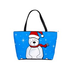 Polar Bear - Blue Shoulder Handbags by Valentinaart