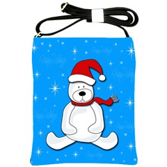 Polar Bear - Blue Shoulder Sling Bags by Valentinaart