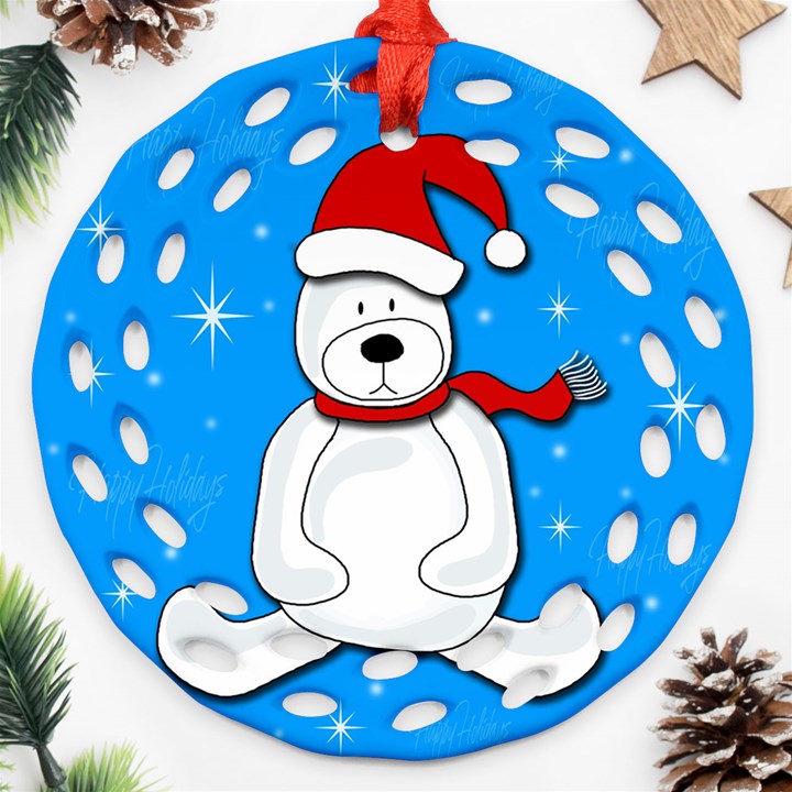 Polar bear - blue Round Filigree Ornament (2Side)