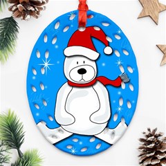 Polar Bear - Blue Oval Filigree Ornament (2-side)  by Valentinaart