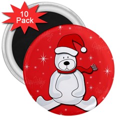 Polar Bear - Red 3  Magnets (10 Pack)  by Valentinaart