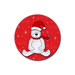 Polar Bear - Red Rubber Coaster (round)  by Valentinaart