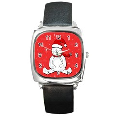 Polar Bear - Red Square Metal Watch by Valentinaart