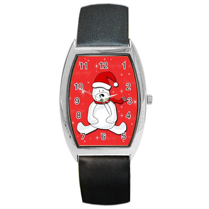 Polar bear - red Barrel Style Metal Watch