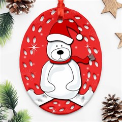 Polar Bear - Red Ornament (oval Filigree)  by Valentinaart