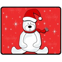 Polar Bear - Red Double Sided Fleece Blanket (medium)  by Valentinaart