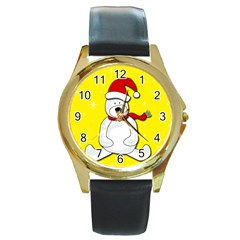 Polar Bear - Yellow Round Gold Metal Watch