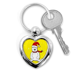 Polar Bear - Yellow Key Chains (heart)  by Valentinaart