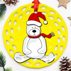 Polar Bear - Yellow Ornament (round Filigree)  by Valentinaart