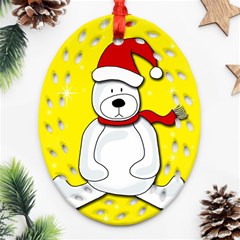 Polar Bear - Yellow Oval Filigree Ornament (2-side)  by Valentinaart