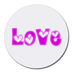 Pink Love Hearts Typography Round Mousepads by yoursparklingshop