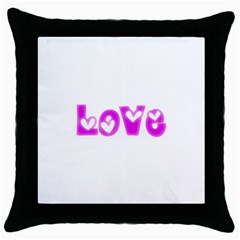 Pink Love Hearts Typography Throw Pillow Case (black) by yoursparklingshop