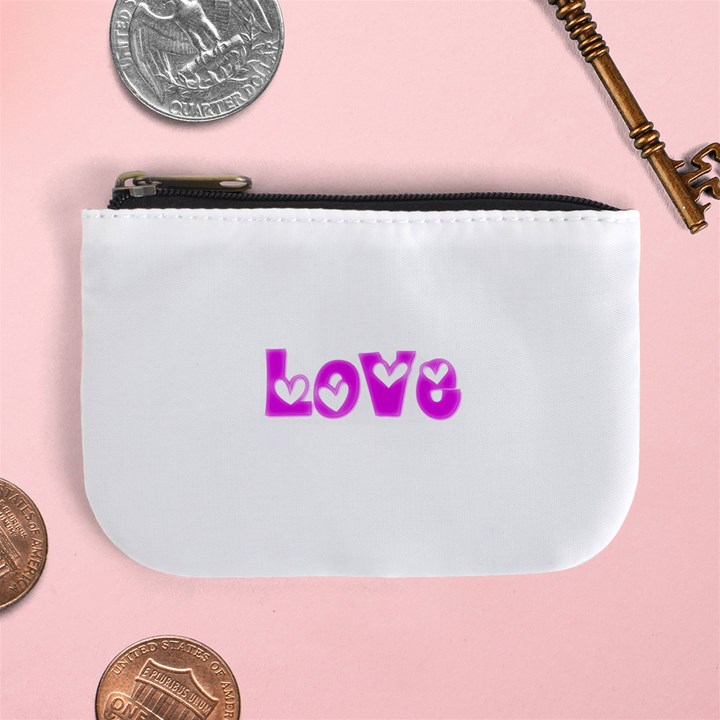 Pink Love Hearts Typography Mini Coin Purses