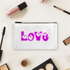 Pink Love Hearts Typography Cosmetic Bag (small)  by yoursparklingshop