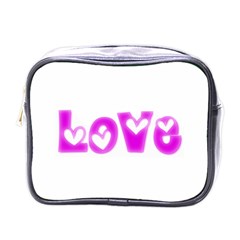 Pink Love Hearts Typography Mini Toiletries Bags by yoursparklingshop