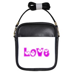 Pink Love Hearts Typography Girls Sling Bags by yoursparklingshop