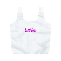 Pink Love Hearts Typography Full Print Recycle Bags (m)  by yoursparklingshop