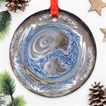 Silver Gray Blue Geometric Art Circle Round Ornament (Two Sides)  Front