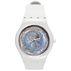 Silver Gray Blue Geometric Art Circle Round Plastic Sport Watch (m) by yoursparklingshop