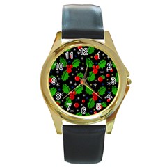 Xmas Magical Pattern Round Gold Metal Watch