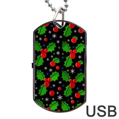 Xmas Magical Pattern Dog Tag Usb Flash (one Side) by Valentinaart