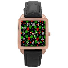 Xmas Magical Pattern Rose Gold Leather Watch 