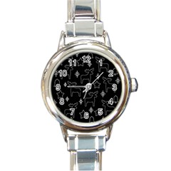 Black Xmas Pattern Round Italian Charm Watch