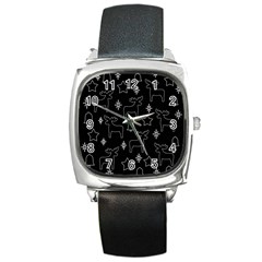 Black Xmas Pattern Square Metal Watch